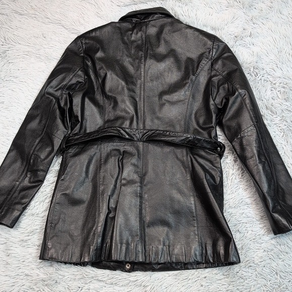 Wilsons Jacket Womens M Black Leather Coat Belted Pockets Zip Up Career Casual - Picture 2 of 13